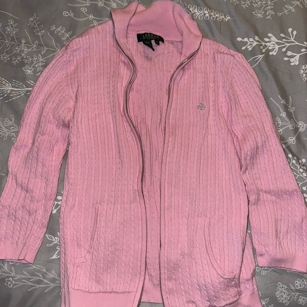 Lauren Ralph Lauren Pink Knit Zip-Up Sweater